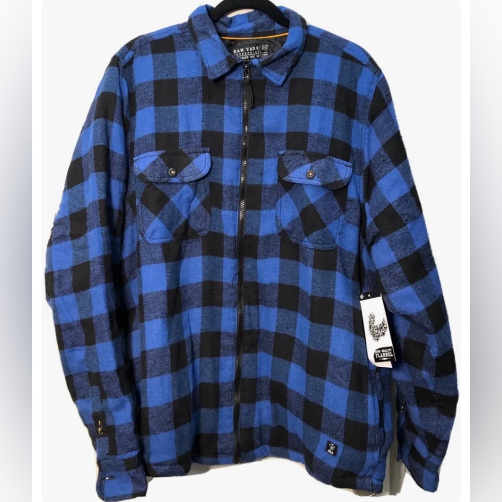 Vintage Raw Yarn Industries Zip Up Blue & Black Plaid Men’s Flannel Size XL